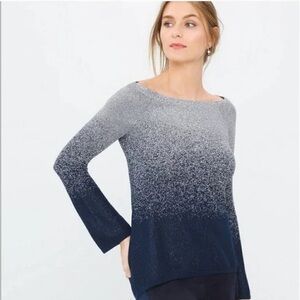 White House Black Market Navy Shimmer Ombré Boatneck Pullover Sweater.